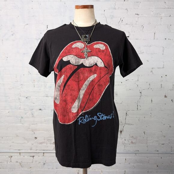 Retro Rolling Stones Concert Tee Black Band Tshirt Vintage Stones Shirt Medium - Picture 2 of 8